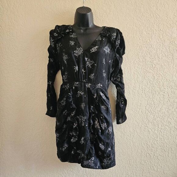 Rebecca Taylor Glitter Print Silk Cocktail Dress - Picture 2 of 12